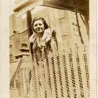 B+W photo of Mildred Marion "Molly" Pescatore on the roof-top deck at 325 Madison St., Hoboken, Sunday, June 7, 1936.