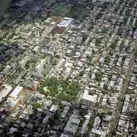 Digital reference image of color aerial view of Hoboken, June 6, 2003. Image number 8583. Photographer, Lee Ross, "Aerial Photography by Rosspilot."