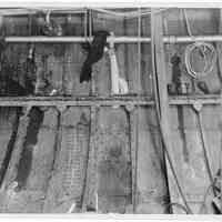 B+W photo of an interior structural view of an unknown ship, Hoboken, no date, ca. 1940.