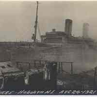 Postcard: [1921 pier fire.] Fire Pier 5, Hoboken, N.J. Aug 24-1921. 1921; unposted.