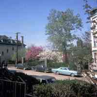 Color slide of the view southwest from the the front walk of 907 Castle Point Terrace, Hoboken, May, 1972.