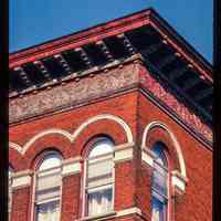          Color slide of close-up view of cornice, frieze, brick pilasters and semicircular arches at 1001 Bloomfield picture number 1
   