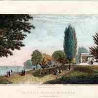 Print: Elysian Fields, Hoboken. (New York in the distance.) Drawn and Engraved on Steel by A. Dick. [Peabody Views of New York, 1831.]