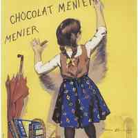 Advertising poster: Chocolat-Menier. [French girl writing on wall; basket of chocolates], Paris, 1893. 2010 reproduction.