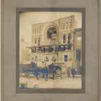 Sepia-tone photo of exterior construction of Star of Israel Congregation synagogue, 115 Park Ave., Hoboken, n.d., probably late 1914 or early 1915.