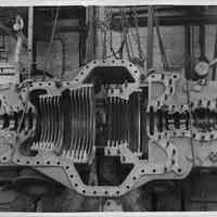 B+W photo of low pressure turbine casing, bottom half, of the S.S. Bonheur, machine shop, Hoboken, no date, [Feb., 1938.]