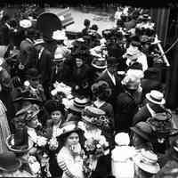 B+W photo of Scandinavian immigrants arriving in America aboard the S.S. United States, Scandinavian America Lines, Hoboken(?), June 10, 1909.