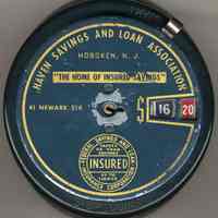 Mechanical coin bank from Haven Savings and Loan Association, 41 Newark Street, Hoboken, no date, ca. 1945-1955.