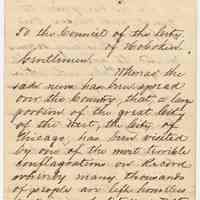 Letter from Mayor F. L. Schmersahl to Hoboken City Council, Oct. 10, 1871 re the Chicago fire & setting up a victims benefit fund.