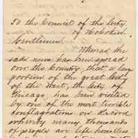 Letter from Mayor F. L. Schmersahl to Hoboken City Council, Oct. 10, 1871 re the Chicago fire & setting up a victims benefit fund.