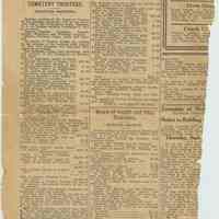 Newspaper clipping from the Hudson Observer, ca, Sept. 14, 1913. Minutes of the Hoboken Cemetery Trustees meeting with reference to James Miller.