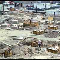 Color photo of concrete foundation footings on the site of the north wing of Saint Mary Hospital, Hoboken, June 1976.