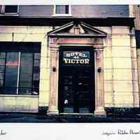 Color image of exterior view of the entrance to the Hotel Victor, 44 Hudson Place, Hoboken, 1977.