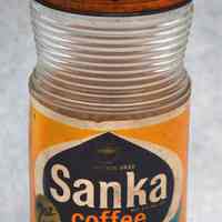 Jar: Sanka Instant Coffee. 2 oz. size. Maxwell House Coffee Div., General Foods Corp., Hoboken. N.d., ca. 1962-1965.