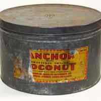 Can: Anchor Brand Coconut, 10 Pounds; Franklin Baker Div., General Foods, Hoboken, n.d., ca. 1928-1940.