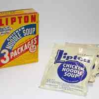 Box: Lipton Chicken Noodle Soup. A Prepared Soup Mix. 3 Packages. Thomas J. Lipton, Inc., Mfr., Hoboken, N.J. N.d., ca. 1955-1958.