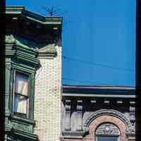          Color slide of detail view of cornices, dentils, brackets, friezes, bay windows and window heads at 1124 and 1126 Washington on the SW corner with 12th picture number 1
   