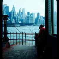 Color slide of a man on a Hoboken ferry.