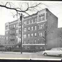 B&W photo of apartment building at 108 Johnson Avenue, Newark.