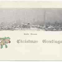 Greeting card: Castle Stevens, Christmas Greetings. (Hoboken.) No date, circa 1931-1950.