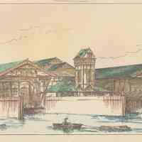          detail bottom: rendering eastern facade, ferry slips
   
