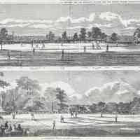 Folder of research materials 1859 baseball match in Hoboken, ken, 1859.