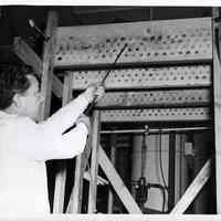 B+W photo of Romex wire wear test at U.S. Testing Co. facility, Hoboken, n.d., ca. 1975-1980.