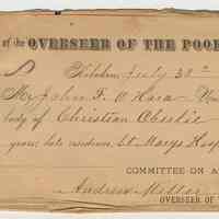Records: Orders, 4, from Overseer of the Poor for burial of deceased Hoboken residents, v.d., July 1884.