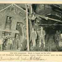 Digital image of Hudson & Manhattan R.R. postcard titled: One tube completed. Work is begun on the other.1908.