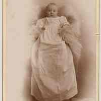 Cabinet photo of baby in christening gown(?) taken by Christian Durstewitz, Jersey City Heights, N.J, n.d., ca. 1880s.