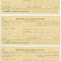 Earning statements (pay stubs), three, of Theresa Sylvia Avegno from the Hoboken Board of Education, 1975.