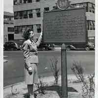 B+W photo of baseball centennial plaque at 11th & Hudson Sts., Hoboken, n.d., ca. 1946.