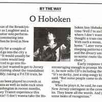 Newspaper clipping with column, "O Hoboken" from The New York Times, Sunday, Feb. 22, 2004, New Jersey Section, page 3.