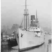 B+W photo of the S.S. Castilla tied off in wet dry dock, Hoboken, no date, ca. 1940.