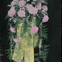 Lantern slide, color, of a floral arrangement on stand, used for promotional display in Hoboken, no date, ca. 1920.