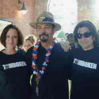 Color photo of party in Hoboken Historical Museum walkway celebrating the publication of Tom Olivieri oral history chapbook, May, 2005.