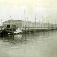 Digital image of black-and-white photo of the pier shed on Pier 16 shed, Hoboken Dock Company, Hoboken, no date, ca. 1945-51.