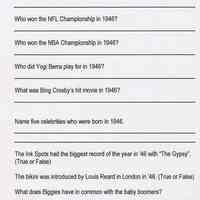 Trivia question & answer sheets for Biggie
