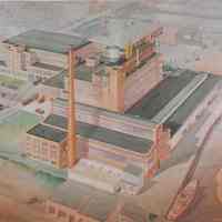 Watercolor painting of the Maxwell House and Sanka Plants for General Foods Corp.,Hoboken, N.J., n.d., ca. 1937-38.