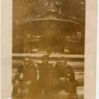 Sepia-tone photo of three U.S. Navy men from the U.S.S. Siboney on leave in Paris, no date, [July 1919].