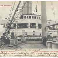 Postcard: Schnelld. "Konprinz Wilhelm." Das Vorderdeck u. die Kommandobrucke. Nordd. Lloyd, Bremen. Private Mailing Card; Postmarked July 27, 1910.