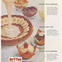 Ad, My-T-Fine: ...Makes Your Puddings. My-T-Fine Makes Your Best Desserts. (Penick & Ford, Inc.), N.Y.?; in LHJ, Sept. 1957.