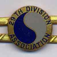 Necktie clasp: 29th Division Association. Frank Anthony Lannvier, Hoboken veteran, WWI, ca. 1925-1950.