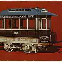          front: model of horse drawn street car, North Hudson County Railway
   