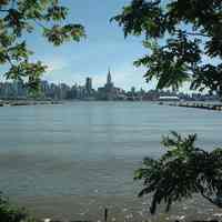 Color photos, 2, of views from Hoboken with trees towards New York City, August 12, 2006.