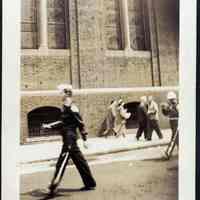 Digital image of b+w photo of F.D. Devlin leading the Champion Fife & Drum Corp Memorial Day, Hoboken, May 30,1950.