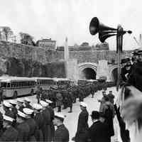 B+W photo of New Jersey plaza ceremony for opening of Lincoln Tunnel, Dec. 21, 1937.