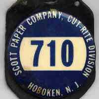 Employee badge: Scott Paper Co., Cut-Rite Div., Hoboken, N.J. N.d., ca. 1945-1957.