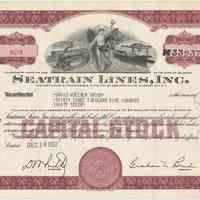 Stock certificate: Seatrain Lines, Inc.; 33,937 shares of Capital Stock issued to David Malcolm Brush, Dec. 10, 1952.