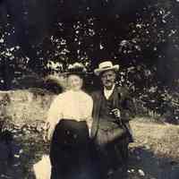 Digital image of photo of a mature man and woman posed outdoors, no place, (possibly Hoboken), no date, circa 1905-1915.